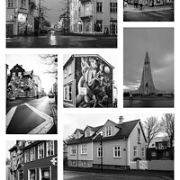 Buy canvas prints of Reykjavík Noir: A Collage of City Streets in Monochrome by Stephen Young