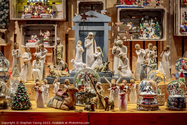 Cologne Christmas Market - Festive Scenes with Religious Figurines and Snow Globes Picture Board by Stephen Young