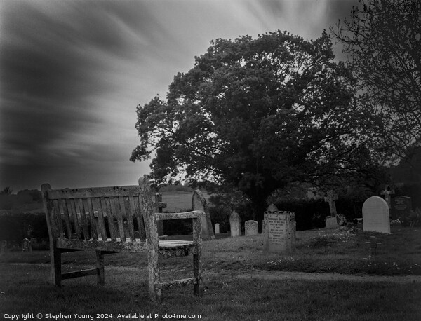 Bench in Graveyard Picture Board by Stephen Young