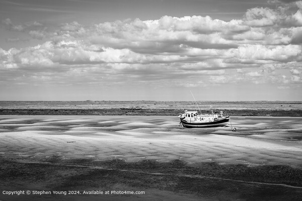 Wells-next-the-Sea Black and White Boat Picture Board by Stephen Young
