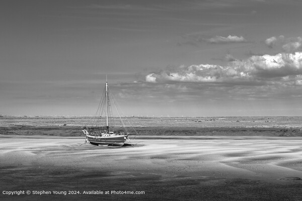 Wells-next-the-Sea Black and White Sand and Boat Picture Board by Stephen Young