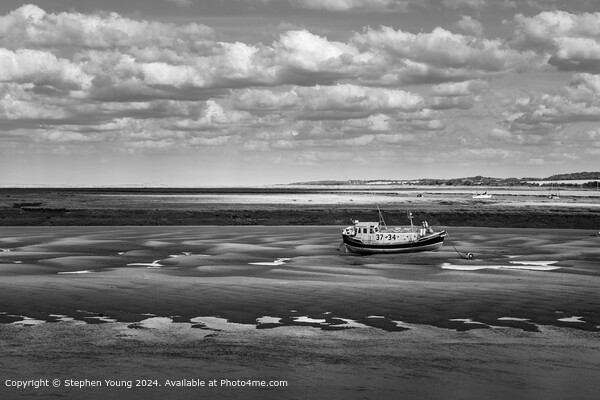 Wells-next-the-Sea Black and White Sand and Boat Picture Board by Stephen Young