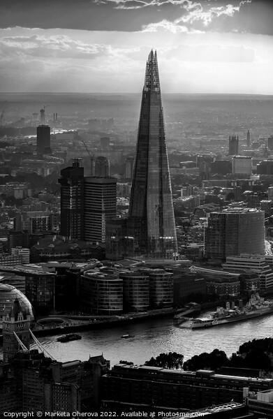 Aerial London view of the Shard skyscraper sunset   Picture Board by Spotmatik 