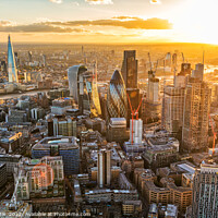 Buy canvas prints of Aerial London at sunset city skyscrapers financial district  by Spotmatik 
