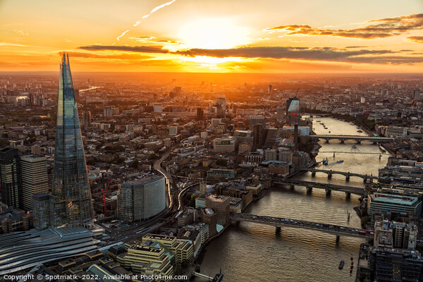 Aerial Shard skyscraper sunset view London Capital UK Picture Board by Spotmatik 