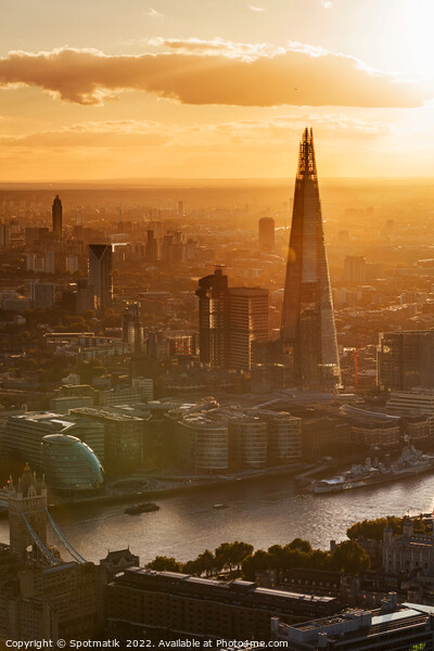Aerial London sunset view Shard river Thames England Picture Board by Spotmatik 