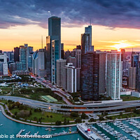 Buy canvas prints of Aerial sunset storm Chicago Waterfront Millennium Park USA by Spotmatik 