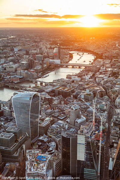 Aerial sunset London Landscape city Financial district UK Picture Board by Spotmatik 
