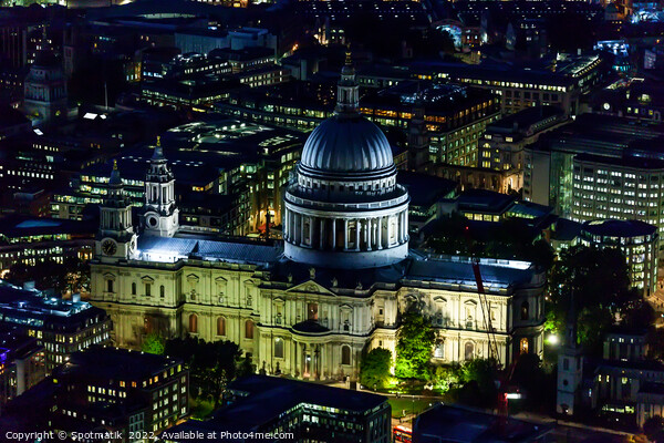 Aerial illuminated London view St Pauls Cathedral UK Picture Board by Spotmatik 