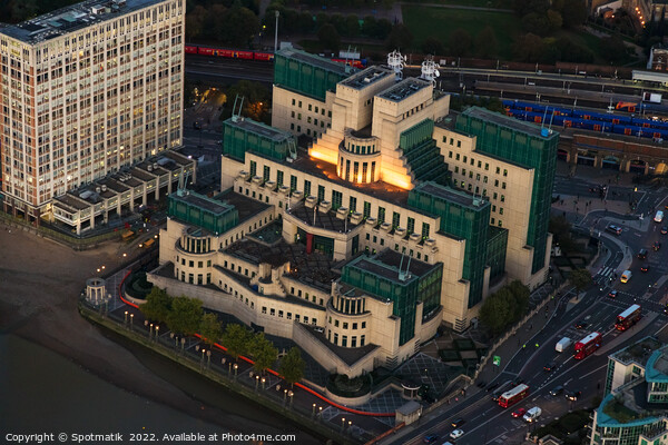 Aerial view London MI6 Government Building River Thames  Picture Board by Spotmatik 