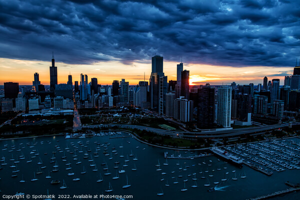 Aerial sunset storm view Chicago Waterfront Millennium Park USA Picture Board by Spotmatik 