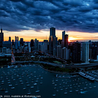 Buy canvas prints of Aerial sunset storm view Chicago Waterfront Millennium Park USA by Spotmatik 
