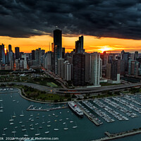Buy canvas prints of Aerial sunset storm Chicago Waterfront Millennium Park USA by Spotmatik 