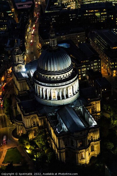 Aerial illuminated London view St Pauls Cathedral UK Picture Board by Spotmatik 
