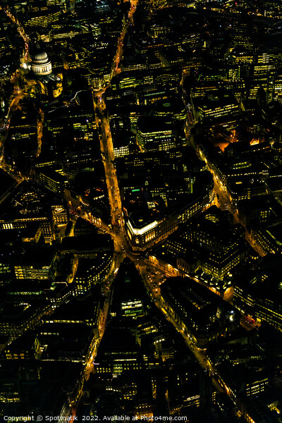 Aerial illuminated London city the financial business center  Picture Board by Spotmatik 