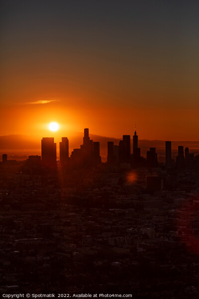 Aerial sunrise Los Angeles city skyline California America Picture Board by Spotmatik 
