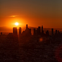 Buy canvas prints of Aerial sunrise Los Angeles city skyline California America by Spotmatik 