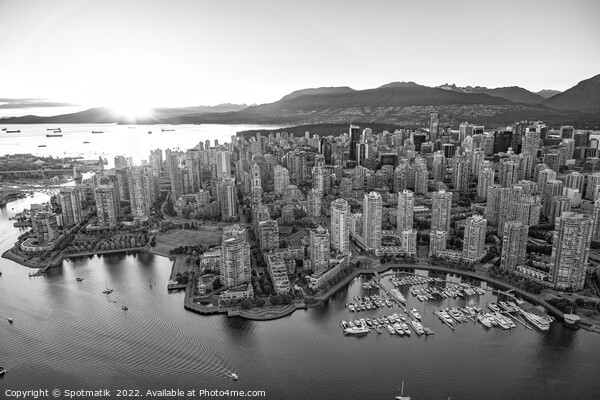 Aerial sunset over Vancouver skyscrapers False Creek Canada Picture Board by Spotmatik 