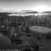 Buy canvas prints of Aerial Vancouver sunset over BC Place Stadium Canada by Spotmatik 
