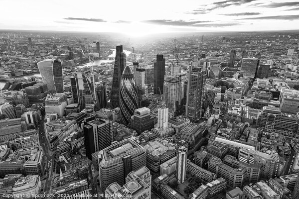 Aerial London sunset financial district city skyscrapers UK Picture Board by Spotmatik 