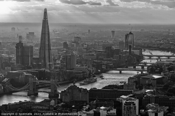 Aerial London sunset Tower Bridge Shard Thames Picture Board by Spotmatik 