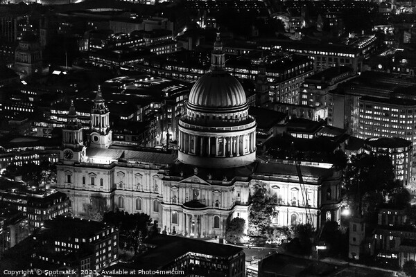 Aerial illuminated London view St Pauls Cathedral  Picture Board by Spotmatik 