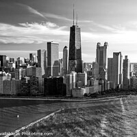 Buy canvas prints of Panoramic Aerial Chicago Waterfront view of city Skyscrapers USA by Spotmatik 