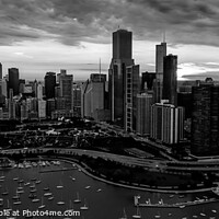 Buy canvas prints of Panoramic Aerial Chicago sunset view Lake Michigan by Spotmatik 