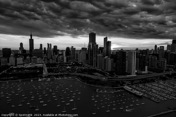Aerial sunset storm view Chicago Waterfront  Picture Board by Spotmatik 