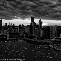 Buy canvas prints of Aerial sunset storm view Chicago Waterfront  by Spotmatik 