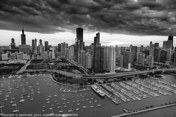 Aerial skyscrapers Chicago Waterfront sunset  Picture Board by Spotmatik 