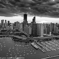 Buy canvas prints of Aerial skyscrapers Chicago Waterfront sunset  by Spotmatik 