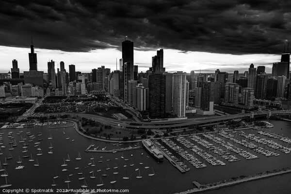 Aerial sunset Lake Michigan Chicago Waterfront Picture Board by Spotmatik 