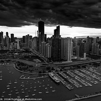 Buy canvas prints of Aerial sunset Lake Michigan Chicago Waterfront by Spotmatik 