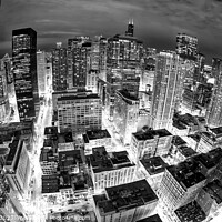 Buy canvas prints of Aerial wide angle night view illuminated Chicago  by Spotmatik 