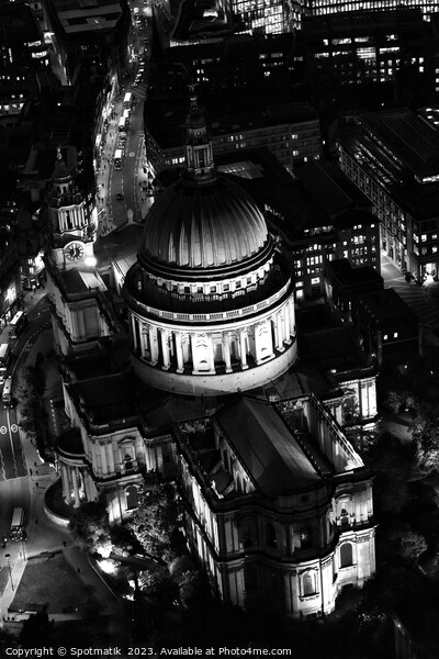 Aerial night London view St Pauls Cathedral UK Picture Board by Spotmatik 