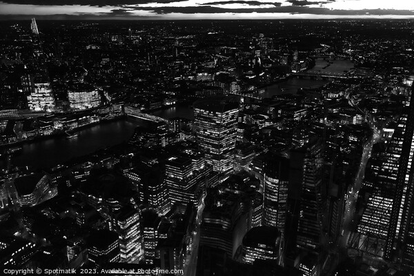 Aerial London night view river Thames Picture Board by Spotmatik 
