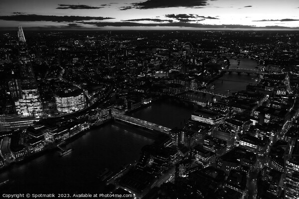 Aerial London city night view river Thames Picture Board by Spotmatik 