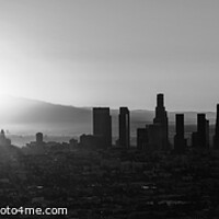 Buy canvas prints of Aerial Panoramic downtown sunrise view Los Angeles America by Spotmatik 
