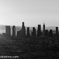 Buy canvas prints of Aerial downtown Panoramic Los Angeles sunrise by Spotmatik 