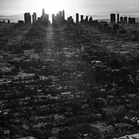 Buy canvas prints of Aerial cityscape sunrise view of Los Angeles city  by Spotmatik 
