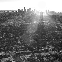 Buy canvas prints of Aerial sunrise view of Los Angeles skyline California by Spotmatik 