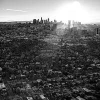 Buy canvas prints of Aerial cityscape sunrise over downtown Los Angeles by Spotmatik 
