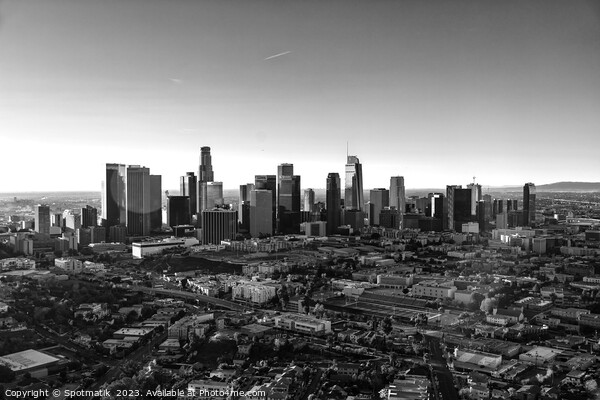 Aerial sunrise of Los Angeles central city skyscrapers  Picture Board by Spotmatik 