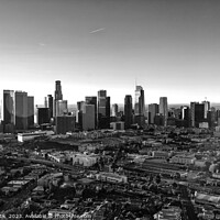 Buy canvas prints of Aerial sunrise of Los Angeles central city skyscrapers  by Spotmatik 