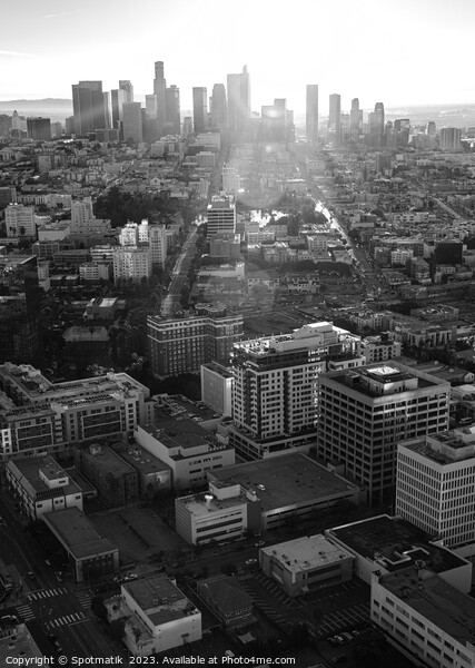 Aerial sunrise Los Angeles skyline California USA Picture Board by Spotmatik 