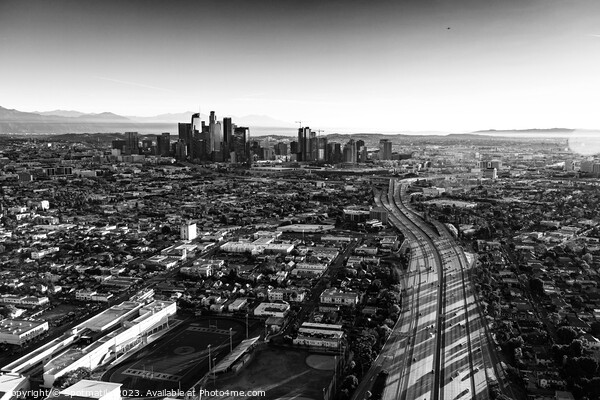 Aerial sunrise view downtown Los Angeles Freeway Picture Board by Spotmatik 