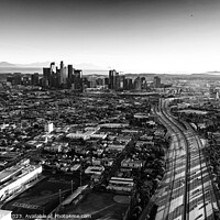 Buy canvas prints of Aerial sunrise view downtown Los Angeles Freeway by Spotmatik 