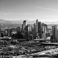 Buy canvas prints of Aerial Panorama sunrise Los Angeles skyscrapers by Spotmatik 
