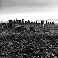 Buy canvas prints of Aerial sunrise Los Angeles city skyline California by Spotmatik 